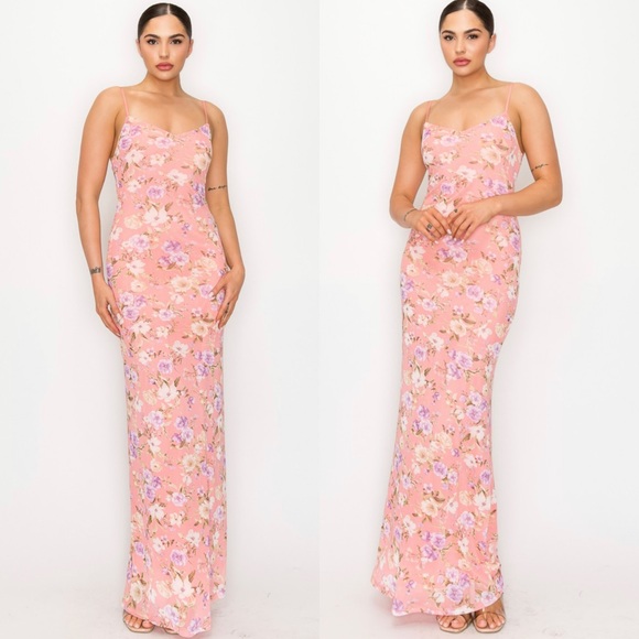 Pink floral print maxi dress - Picture 10 of 12